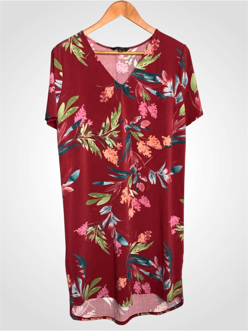 Christian Siriano Burgundy Floral Midi Stretch Knit Dress Large